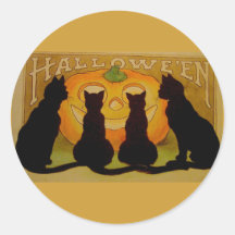 Vintage Halloween Cats and Jack O'Lantern Round Stickers