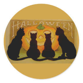 Vintage Halloween Cats and Jack O'Lantern Classic Round Sticker