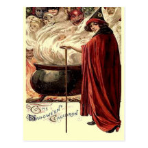 Vintage Halloween Cauldron Magic Postcard