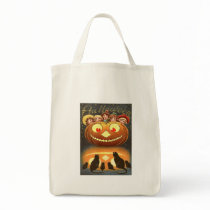 Vintage Halloween Children and Cats Canvas Bag