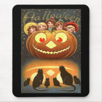 Vintage Halloween Children and Cats Mouse Pads