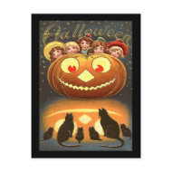 Vintage Halloween Children and Cats postcard
