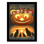 Vintage Halloween Children and Cats Postcard
