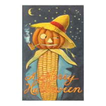 Vintage Halloween Corn Pumpkin Head posters
