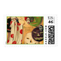 Vintage Halloween Faces Postage Stamp