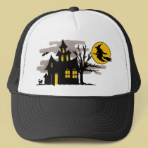 Vintage Halloween Flying over Haunted House hats