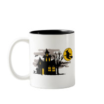 Vintage Halloween Flying over Haunted House Mug