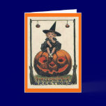 Vintage Halloween Girl on Jack o'Lantern Card cards