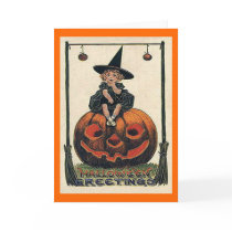 Vintage Halloween Girl on Jack o'Lantern Card