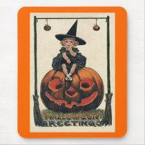 Vintage Halloween Girl on Jack o'Lantern Mousepad