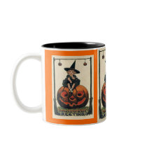 Vintage Halloween Girl on Jack o'Lantern Coffee Mug