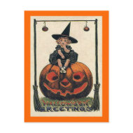 Vintage Halloween Girl on Jack o'Lantern postcard