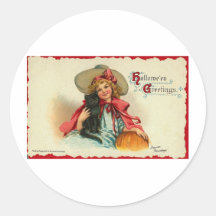 Vintage Halloween Greeting Cards Classic Posters Round Sticker