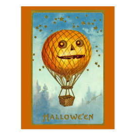 Vintage Halloween JOL Hot Air Balloon Postcard
