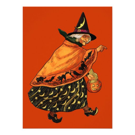 Vintage Halloween Old Witch Announcement