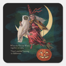 Vintage Halloween Owl and Witch Stickers