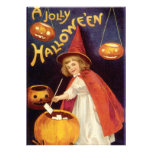 Vintage Halloween Party, Witch with Pumpkins Custom Invites