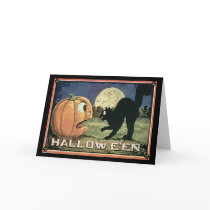Vintage Halloween Pumpkin  & Cat in Mosaic Card