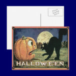 Vintage Halloween Pumpkin  & Cat in Mosaic postcards