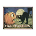 Vintage Halloween Pumpkin & Cat in Mosaic Post Card