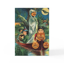Vintage Halloween Pumpkin Ghost Card