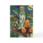 Vintage Halloween Pumpkin Ghost Card