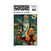 Vintage Halloween Pumpkin Ghost Postage