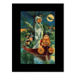 Vintage Halloween Pumpkin Ghost Postcard