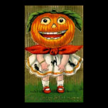 Vintage Halloween Pumpkin Head Girl Posters
