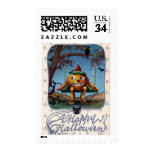 Vintage Halloween Pumpkin Man Swinging Postage Stamp
