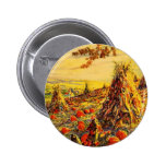 Vintage Halloween Pumpkin Patch with Haystacks Button