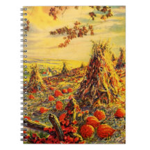 Vintage Halloween Pumpkin Patch with Haystacks Note Books