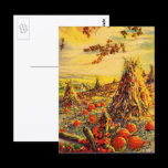 Vintage Halloween Pumpkin Patch with Haystacks Postcard