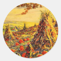 Vintage Halloween Pumpkin Patch with Haystacks Stickers