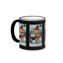 Vintage Halloween Pumpkin Witch Girl Mugs
