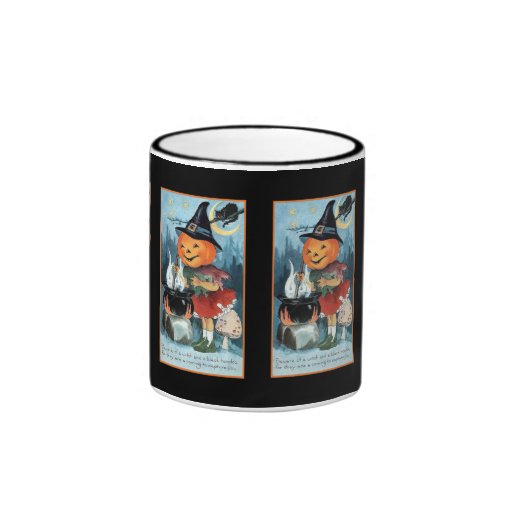 Vintage Halloween Pumpkin Witch Girl Mugs