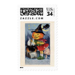 Vintage Halloween Pumpkin Witch Postage Stamps