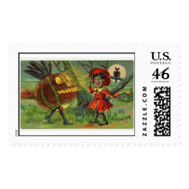 vintage-halloween-scared-girl-owl-pumpkin-card postage by twerda vintage-halloween-scared-girl-owl-pumpkin-card postage