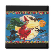 Vintage Halloween Spirit Witch Magnet