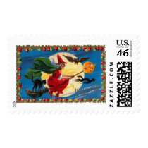 Vintage Halloween Spirit Witch Postage Stamp
