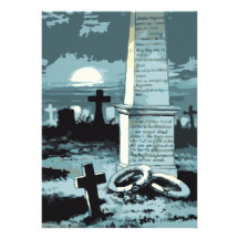 Vintage Halloween Spooky Cemetery Night Blue Moon Custom Invite