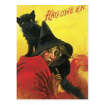 Vintage Halloween Witch and Cat Post Card