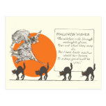 Vintage Halloween Witch and Cats Postcard