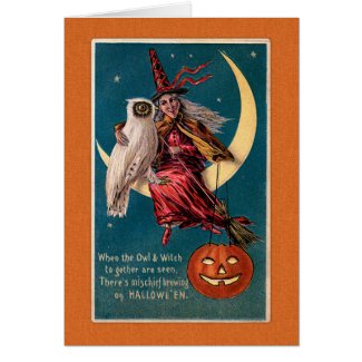 Vintage Halloween Witch and Owl Cards