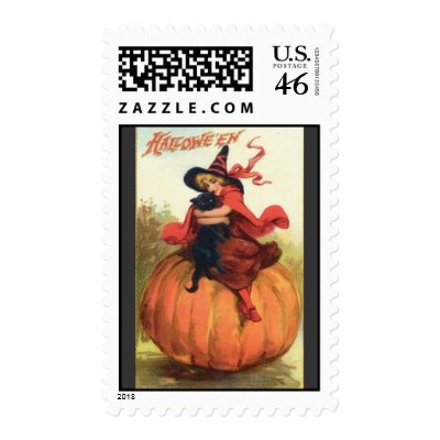vintage-halloween-witch-black-cat-pumpkin-card1 Postage