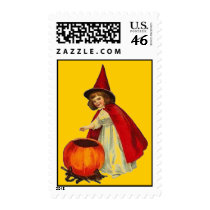 Vintage Halloween Witch Girl Postage postage by JuJuGarden Vintage Halloween Witch Girl Postage postage