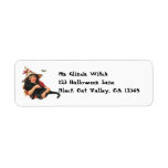 Vintage Halloween Witch Holding a Black Cat Return Address Label