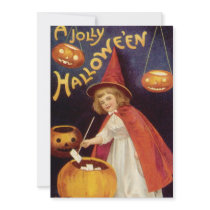 Vintage Halloween, Witch Jack o Lanterns Pumpkins Personalized Invitations