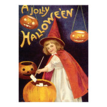 Vintage Halloween, Witch Jack o Lanterns Pumpkins Personalized Invitations