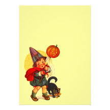 Vintage Halloween Witch JOL Cat Blank Invitation